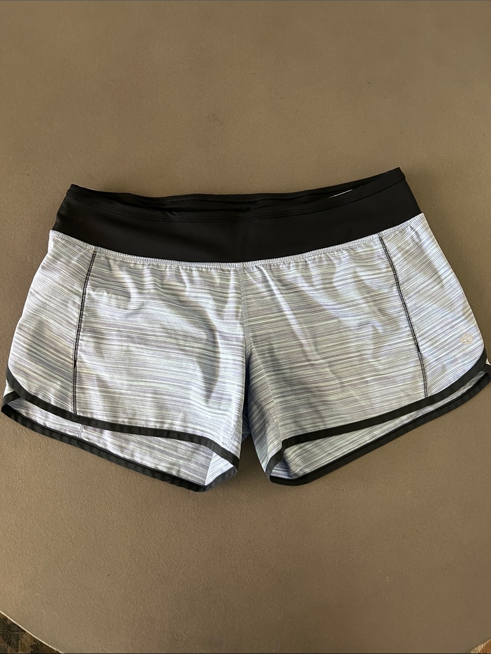 lululemon athletica Light Blue Striped Athletic Shorts with Black Waistband